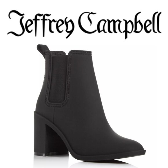JEFFREY CAMPBELL Women's Hurricane Square-Toe Block-Heel Black Chelsea Boots 9 - Picture 1 of 13